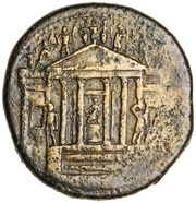 Sestertius TI CAESAR DIVI AVG F AVGVST P M TR POT XXXIIX; Concordia, Hercules, Juno, Jupiter, Mercury, and Minerva obverse image