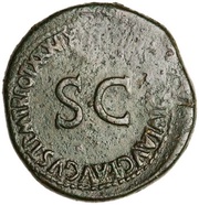 Sestertius TI CAESAR DIVI AVG F AVGVST P M TR POT XXXIIX; Concordia, Hercules, Juno, Jupiter, Mercury, and Minerva, Rome, 36-37 reverse image