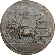 Sestertius - Augustus TI CAESAR DIVI AVG F AVGVST P M TR POT XXXIIX obverse image