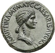 Sestertius - Agrippina the Elder S P Q R MEMORIAE AGRIPPINAE obverse image