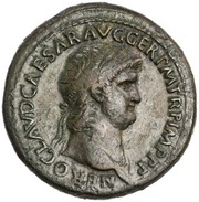 Sestertius - Nero AVGVSTI S POR OST C; Tiber and Neptune obverse image