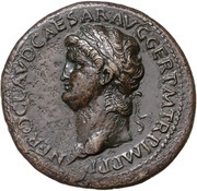 Sestertius - Nero AVGVSTI S POR OST C; Tiber and Neptune obverse image