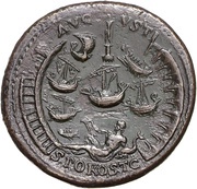 Sestertius - Nero AVGVSTI S POR OST C; Tiber and Neptune, Rome, 62-68 reverse image