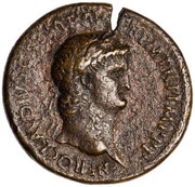 Sestertius - Nero AVGVSTI S POR OST C; Tiber and Neptune obverse image