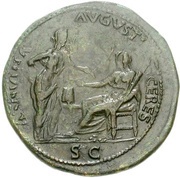 Sestertius - Nero ANNONA AVGVSTI CERES S C; Annona and Ceres, Rome, 62-68 reverse image
