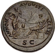 Sestertius - Nero ANNONA AVGVSTI CERES S C; Annona and Ceres, Rome, 62-68 reverse image