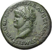 Sestertius - Nero S C; Mars, Pax, and Victory obverse image