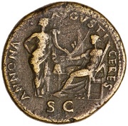 Sestertius - Nero ANNONA AVGVSTI CERES S C; Annona and Ceres, Rome, 62-68 reverse image