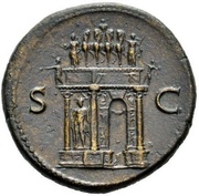 Sestertius - Nero S C; Mars, Pax, and Victory, Rome, 62-68 reverse image