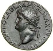 Sestertius - Nero PORT AVG S C; Neptune and Tiber obverse image