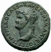 Sestertius - Nero PORT AVG S C; Neptune and Tiber obverse image