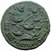 Sestertius - Nero PORT AVG S C; Neptune and Tiber, Rome, 62-68 reverse image