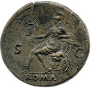 Sestertius - Nero ROMA S C; Roma and Victory, Rome, 62-68 reverse image