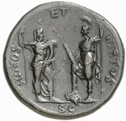 Sestertius - Galba HONOS ET VIRTVS S C; Honos and Virtus, Rome, 68-69 reverse image