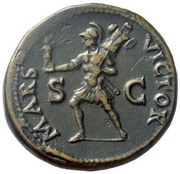 Sestertius - Vitellius MARS VICTOR S C; Mars and Victory, Rome, 69 reverse image