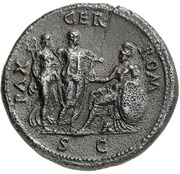 Sestertius - Vitellius PAX GER ROM S C; Roma and Victory, Rome, 69 reverse image