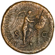 Sestertius - Vitellius VICTORIA AVGVSTI S C; Victory, Rome, 69 reverse image