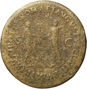 Sestertius - Vespasian ROMA ET AVGVSTVS COS ITERVM TRIBVN POT S C; Roma and Victory, Rome, 70 reverse image