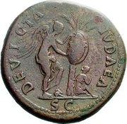 Sestertius - Vespasian DEVICTA IVDAEA S C; Victory and Judaea, Rome, 71 reverse image