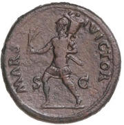 Sestertius - Vespasian MARS VICTOR S C; Mars and Victory, Rome, 71 reverse image