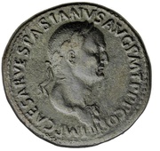 Sestertius - Vespasian ROMA S C; Roma, Tiber, Romulus, and Remus obverse image