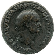 Sestertius - Vespasian Head; VICTORIA AVGVSTI S C starting low left; Victory obverse image