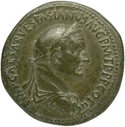 Sestertius - Vespasian Draped; VICTORIA AVGVSTI S C starting low left; Victory obverse image