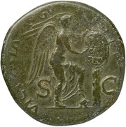Sestertius - Vespasian Draped; VICTORIA AVGVSTI S C starting low left; Victory, Rome, 71 reverse image
