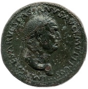 Sestertius - Vespasian Head; VICTORIA AVGVSTI S C starting high right; Victory obverse image