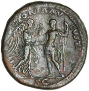 Sestertius - Vespasian VICTORIA AVGVSTI S C; Victory, Rome, 71 reverse image