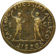 Sestertius - Vespasian, Titus, and Domitian CAES AVG F DES IMP AVG F COS DES IT S C, Rome, 71 reverse image