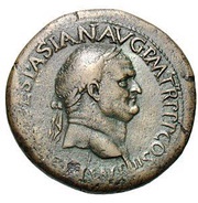 Sestertius - Vespasian, Titus, and Domitian CAESAR AVG F DES IMP AVG F COS DES II S C obverse image