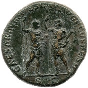 Sestertius - Vespasian, Titus, and Domitian CAESAR AVG F DES IMP AVG F COS DES IT S C, Rome, 71 reverse image