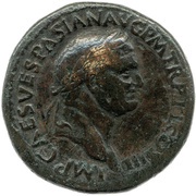 Sestertius - Vespasian, Titus, and Domitian CAESAR AVG F DES IMP AVG F COS DES IT S C obverse image