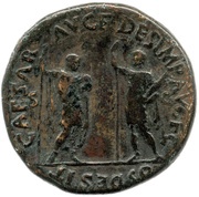 Sestertius - Vespasian, Titus, and Domitian CAESAR AVG F DES IMP AVG F COS DES IT S C, Rome, 71 reverse image