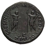 Sestertius - Vespasian, Titus, and Domitian CAES AVG F DES IMP AVG F COS DES ITER S C, Rome, 71 reverse image