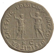 Sestertius - Vespasian, Titus, and Domitian CAES AVG F DESIG IMP AVG F COS DESIG ITER S C, Rome, 71 reverse image