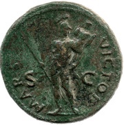Sestertius - Vespasian MARS VICTOR S C; Mars, Rome, 71 reverse image