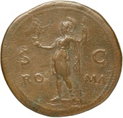 Sestertius - Vespasian ROMA S C; Roma and Victory, Rome, 71 reverse image