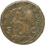 Sestertius - Vespasian VICTORIA AVG S C; Victory, Rome, 71 reverse image