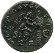 Sestertius - Vespasian VICTORIA AVGVSTI S C; Victory, Rome, 71 reverse image