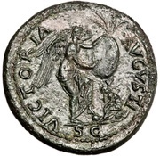 Sestertius - Vespasian VICTORIA AVGVSTI S C; Victory, Rome, 71 reverse image