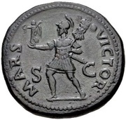 Sestertius - Vespasian MARS VICTOR S C; Mars and Victory, Rome, 71 reverse image