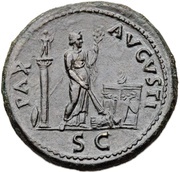 Sestertius - Vespasian PAX AVGVSTI S C; Pax and Minerva, Rome, 71 reverse image