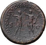 Sestertius - Vespasian, Titus, and Domitian T IMP CAESAR COS DES II CAESAR DOMIT COS DES II S C, Rome, 71 reverse image