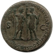 Sestertius - Vespasian, Titus, and Domitian T IMP AVG F COS II CAESAR DOMITIANVS AVG F COS DESG II S C, Rome, 72 reverse image