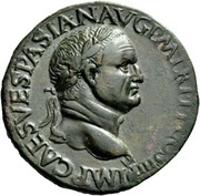 Sestertius - Vespasian, Titus, and Domitian T IMP AVG F COS II CAESAR DOMITIAN AVG F COS DESIG II S C obverse image