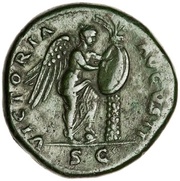 Sestertius - Vespasian VICTORIA AVGVSTI S C; Victory, Rome, 72-73 reverse image