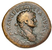 Sestertius - Domitian PAX AVGVST S C; Pax obverse image