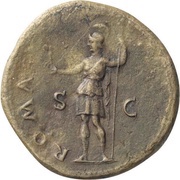 Sestertius - Domitian ROMA S C; Roma and Victory, Rome, 73-74 reverse image